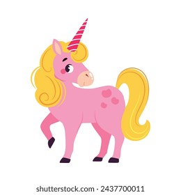 Unicorn with Twisted Horn as Fairy Tale Character Vector Illustration