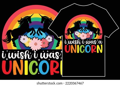 Unicorn Typographic T-Shirt Vector. I wish I was a unicorn
