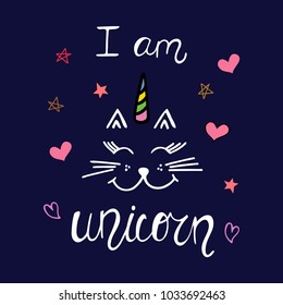 I'm unicorn typography poster. Vector illustration.