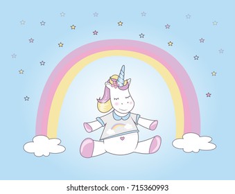  Unicorn under rainbow. Vector. Card. Banner. Poster. 