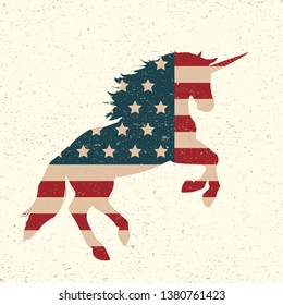 Unicorn. USA flag. American unicorn. Vector