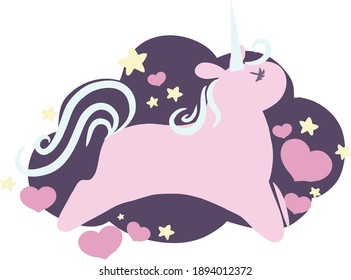 Unicorn, Valentine's Day, Valentine card, Unicorn illustration vector. Cute unicorn. Love, heart, fairy tale, magic.