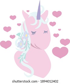 Unicorn, Valentine's Day, Valentine card, Unicorn illustration vector. Cute unicorn. Love, heart, fairy tale, magic.