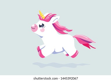 Unicorn vector background. Baby fairy animal pony illustration in cartoon style for girl kid print design. Horse character jump.