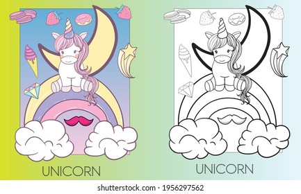Unicorn Vector and Unicorn Coloring Page