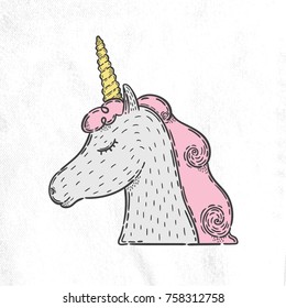 Unicorn. Vector hand drawn illustration. The idea for a  poster, postcard, t-shirt.