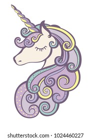 Unicorn vector icon isolated on white. Head portrait horse sticker