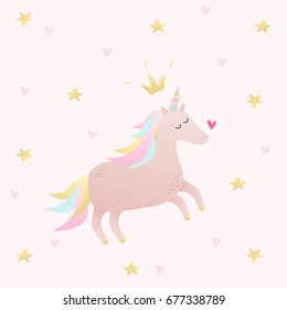 Unicorn vector icon isolated on light. Head portrait horse sticker, patch badge. Cute magic cartoon fantasy cute animal. Dream symbol. Design for children. Girl princess illustration