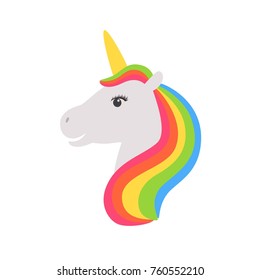 Unicorn vector icon isolated on white. Head portrait horse sticker, patch badge. Dream symbol. Design for children