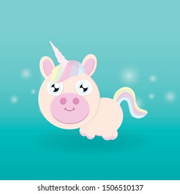 Unicorn vector icon. portrait horse sticker, patch badge. Magic cartoon fantasy cute animal. Rainbow horn, pink hair. Dream symbol. Design for children