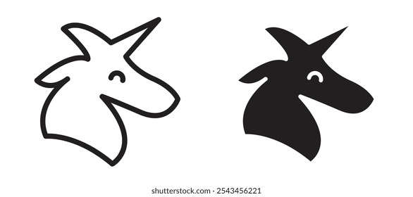 Unicorn vector icon set in black.