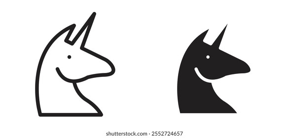 Conjunto de iconos de Vector de unicornio negro relleno y estilo delineado.