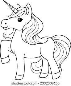 Unicorn vector illustration. Black and white outline Unicorn coloring book or page for children