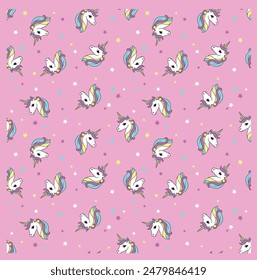 Unicorn vector illustration for children design. White unicorn rainbow hair. Cute fantasy animal.