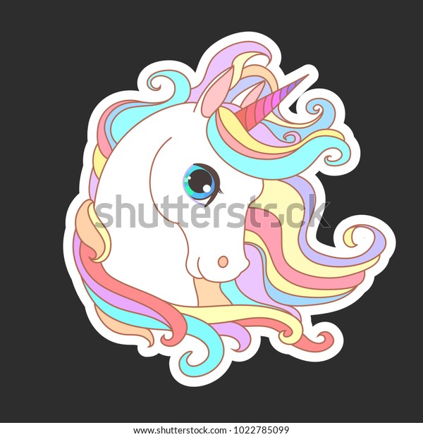 子ども向けの一角獣ベクターイラスト 白い一角の虹の髪 かわいい空想の動物 のベクター画像素材 ロイヤリティフリー