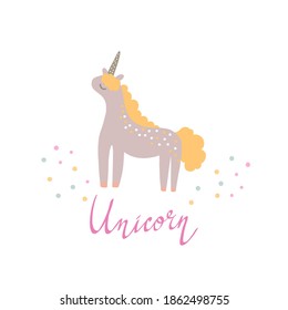 Unicorn. Vector illustration for creating seamless patterns, printing on a postcard, fabric, or clothing.