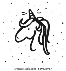 Unicorn vector illustration. Creative universal card. Ink fairy silhouette of unicorn.