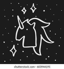 Unicorn vector illustration. Creative universal card. Ink fairy silhouette of unicorn. May to use for cards, party decorations, book/journal cover, product design, apparel, planners, invitations