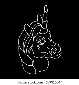 Unicorn vector illustration. Doodle style. Design icon, print, logo, poster, symbol, decor, textile, paper, card. 