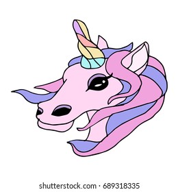 Unicorn vector illustration. Doodle style. Design icon, print, logo, poster, symbol, decor, textile, paper, card. 
