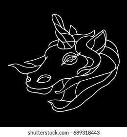 Unicorn vector illustration. Doodle style. Design icon, print, logo, poster, symbol, decor, textile, paper, card. 