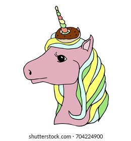 The unicorn vector illustration. Doodle style. Design icon, print, logo, poster, symbol, decor, textile, paper, card. 
