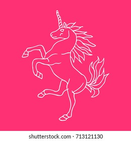 Unicorn vector illustration. Doodle style. Design icon, print, logo, poster, symbol, decor, textile, paper, card. 