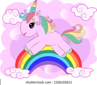 Unicorn vector illustration drawing with rainbow writing Dreamer. Unicorn's head cartoon, isolated on white background.