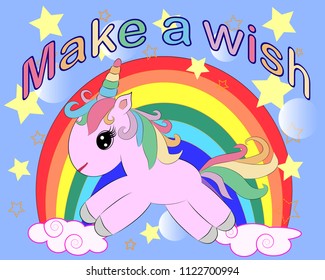 Unicorn vector illustration drawing with rainbow writing Dreamer. Unicorn's head cartoon, isolated on white background.