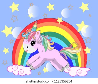 Unicorn vector illustration drawing with rainbow writing Dreamer. Unicorn's head cartoon, isolated on white background.