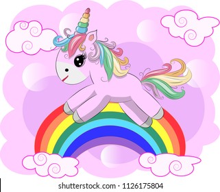 Unicorn vector illustration drawing with rainbow writing Dreamer. Unicorn's head cartoon, isolated on white background.