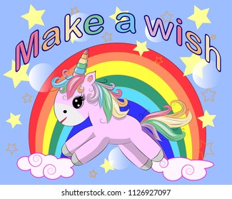 Unicorn vector illustration drawing with rainbow writing Dreamer. Unicorn's head cartoon, isolated on white background.
