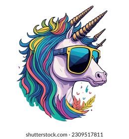 unicorn vector illustration image with glasses and light background