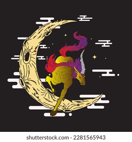 unicorn vector illustration with japanese theme