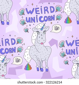 Unicorn vector illustration, modern design, seamless pattern