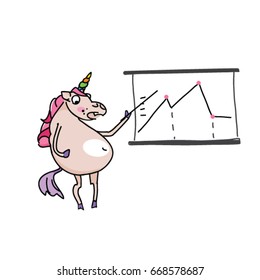 Unicorn vector illustration office. Presentation graphics unicorn. Business funny illustration