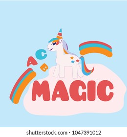 unicorn vector illustration with rainbow , mystical baby hero