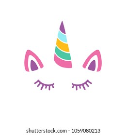 Ilustración vectorial de unicornio. Dulce ícono de cabeza de unicornio. Ilustración aislada en fondo blanco.