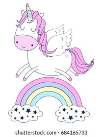 Unicorn vector illustration for t-shirt design. Vector illustration design for fashion fabrics, textile graphics, prints.