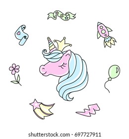 Unicorn, vector image. Dream symbol. Design for children