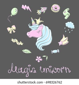 Unicorn, vector image. Dream symbol. Design for children