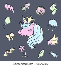 Unicorn, vector image. Dream symbol. Design for children