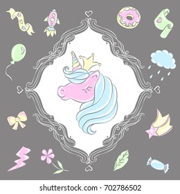 Unicorn, vector image. Dream symbol. Design for children