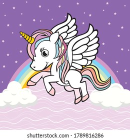 Unicorn vector image, editable for your fantation design, wallpaper and kids room or kindergarten.