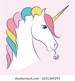 Unicorn vector image. Isolated unicorn illustration. Colored horse. Magic pony. Hand drawn vector. Unicorn sticker