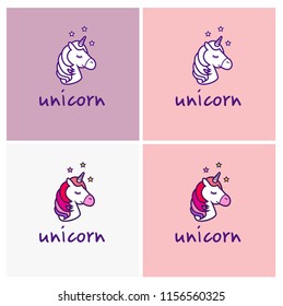 Unicorn vector logo isolated on white background. Head of the horse with the horn. Magic fantasy animal. Design for children