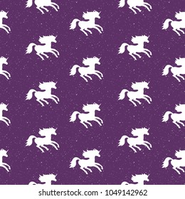 Unicorn vector seamless pattern. Hand draw sillouette horse. Cute magic cartoon fantasy cute animal. Dream symbol. Design for children
