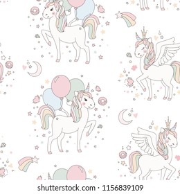 Unicorn vector sweet cute illustration. Magic fantasy design. Cartoon rainbow animal isolated horse. Fairytale unicorn print pattern.