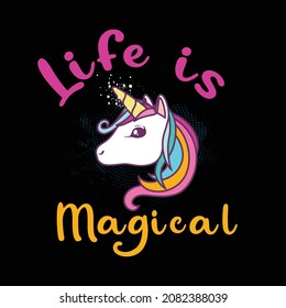 Diseño de camisetas de tipografía vectorial de unicornio