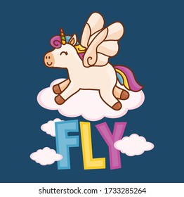 unicorn vector/illustration, fly with the clouds, 
t-shirt illustration design
